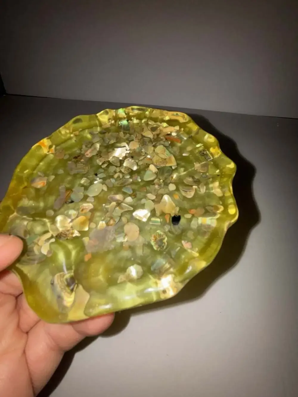 VTG Sea Shell Lucite Resin Acrylic Soap Dish Abalone MCM Green